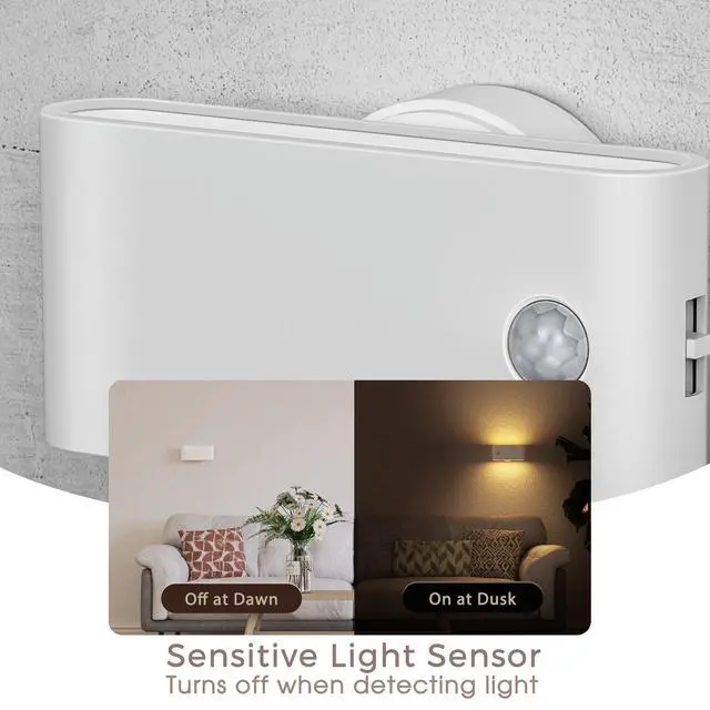 Alt view image 5 of 7 - Motion Sensor Stair Light Indoor 2 Pack LED Wall Sconce White Night Lights Plug into Wall Magnetic Stick-On, Rechargeable 8000mAh Battery Operateded Wall Lamp for Hallway, Stairs, Bedroom