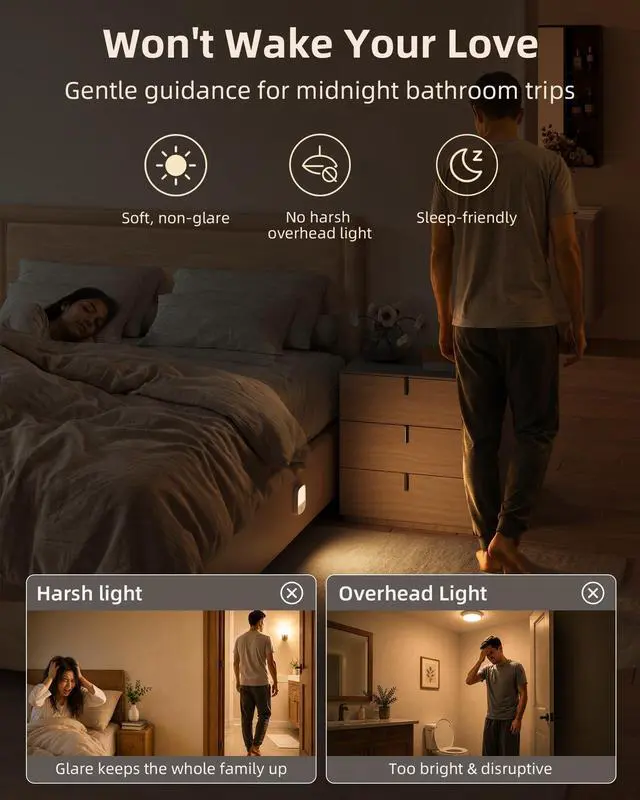 Alt view image 5 of 7 - Rechargeable Motion Sensor Night Light, Magnetic Stick-On LED Light with 3 Color Temperatures, Dimming & Memory, Portable Cordless Light for Closet, Bedroom, Hallway, Stairs, Bathroom (1 Pack)