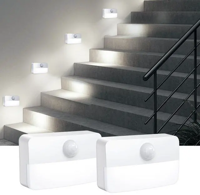 Main image of 2 Pack Mini Motion Sensor Stair Light for Indoor, Battery-Powered LED Night Light, 40 Lumen 6500K, Cordless Closet Lights, Safe Lights for Stairs, Hallway, Bathroom, Kitchen, Cabinet