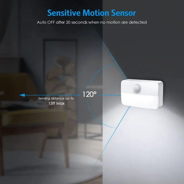 Alt view image 3 of 7 - 2 Pack Mini Motion Sensor Stair Light for Indoor, Battery-Powered LED Night Light, 40 Lumen 6500K, Cordless Closet Lights, Safe Lights for Stairs, Hallway, Bathroom, Kitchen, Cabinet