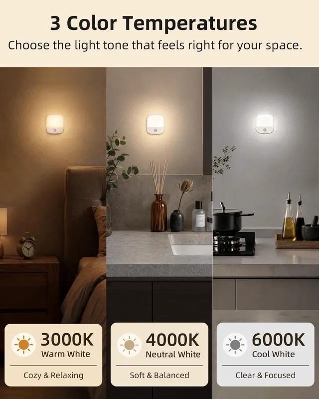 Alt view image 6 of 7 - Rechargeable Motion Sensor Night Lights, 2 Pack Magnetic Stick-On LED Lights with 3 Color Temperatures, Adjustable & Memory, Cordless Night Light for Closet, Bedroom, Hallway, Stairs, Bathroom