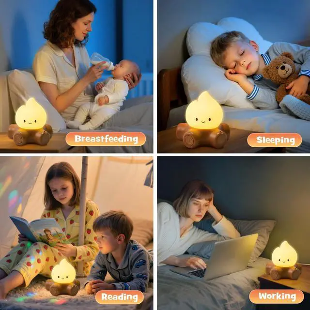 Alt view image 2 of 7 - Campfire Night Light with Flickering Mode Dimmable Halloween Campfire Nightlight for Nursery Breastfeeding Cute Silicone Flame Light Rechargeable Touch Bedside Lamp for Halloween Bedroom Dorm Decor