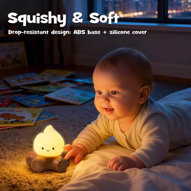 Alt view image 4 of 7 - Campfire Night Light with Flickering Mode Dimmable Halloween Campfire Nightlight for Nursery Breastfeeding Cute Silicone Flame Light Rechargeable Touch Bedside Lamp for Halloween Bedroom Dorm Decor