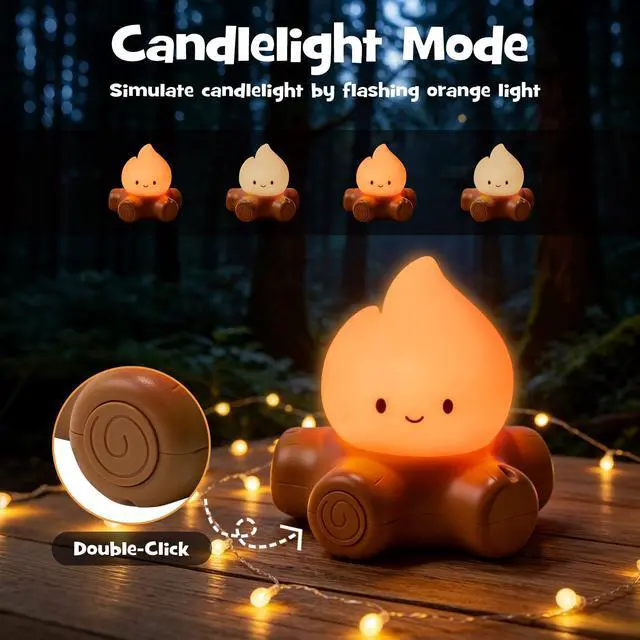 Alt view image 5 of 7 - Campfire Night Light with Flickering Mode Dimmable Halloween Campfire Nightlight for Nursery Breastfeeding Cute Silicone Flame Light Rechargeable Touch Bedside Lamp for Halloween Bedroom Dorm Decor