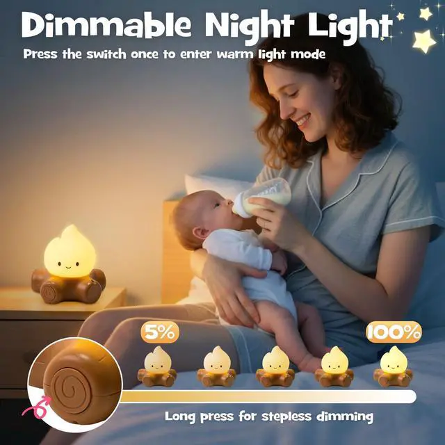 Alt view image 6 of 7 - Campfire Night Light with Flickering Mode Dimmable Halloween Campfire Nightlight for Nursery Breastfeeding Cute Silicone Flame Light Rechargeable Touch Bedside Lamp for Halloween Bedroom Dorm Decor