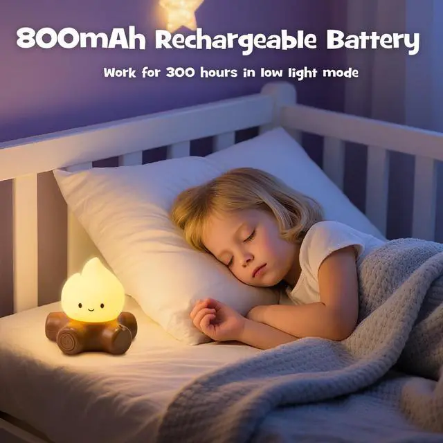 Alt view image 7 of 7 - Campfire Night Light with Flickering Mode Dimmable Halloween Campfire Nightlight for Nursery Breastfeeding Cute Silicone Flame Light Rechargeable Touch Bedside Lamp for Halloween Bedroom Dorm Decor