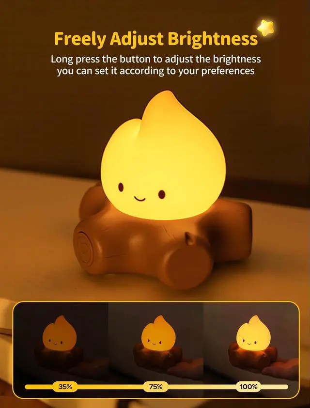 Alt view image 3 of 7 - Table Decorations,Campfire Night Light,USB Rechargeable Flame Lamp with White Noise,Silicone Cute & Funny Night Light for Kids, Indoor Outdoor Decorative Lights Gift