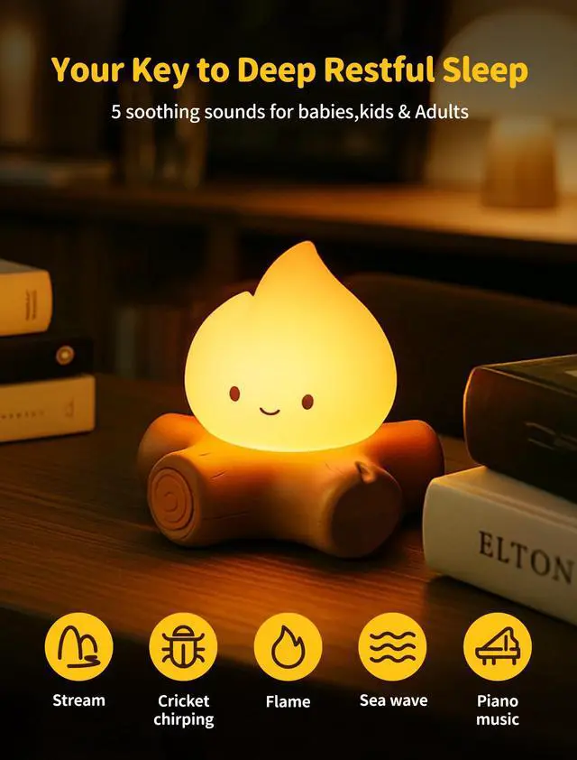 Alt view image 2 of 7 - Table Decorations,Campfire Night Light,USB Rechargeable Flame Lamp with White Noise,Silicone Cute & Funny Night Light for Kids, Indoor Outdoor Decorative Lights Gift