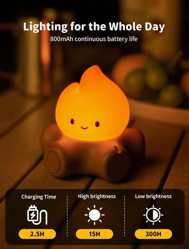 Alt view image 6 of 7 - Table Decorations,Campfire Night Light,USB Rechargeable Flame Lamp with White Noise,Silicone Cute & Funny Night Light for Kids, Indoor Outdoor Decorative Lights Gift