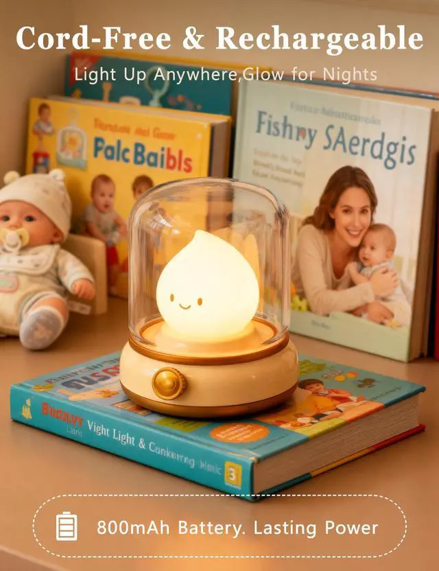 Alt view image 2 of 7 - Ghost Flame Night Light Lamp, Cute Rechargeable Lantern Lamp with Flickering Candlelight Effect, Dimmable Bedside Light for Bedroom Nursery Decor