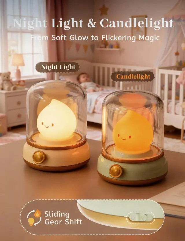 Alt view image 4 of 7 - Cute Flame Kids Night Light, Rechargeable Silicone Lamp with Timer, Dimmable Bedside Light, Cozy Gift for Girls Boys, Nursery Room Decor