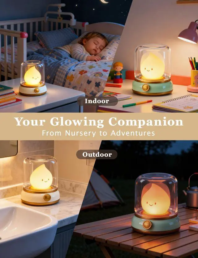 Alt view image 5 of 7 - Cute Flame Kids Night Light, Rechargeable Silicone Lamp with Timer, Dimmable Bedside Light, Cozy Gift for Girls Boys, Nursery Room Decor