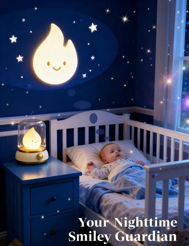 Alt view image 6 of 7 - Ghost Flame Night Light Lamp, Cute Rechargeable Lantern Lamp with Flickering Candlelight Effect, Dimmable Bedside Light for Bedroom Nursery Decor