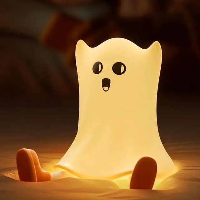 Main image of Ghost Night Light: Halloween Decorations Night Light Silicone Rechargeable Night Lamp with 3 Level Dimmable Bedside Lamp