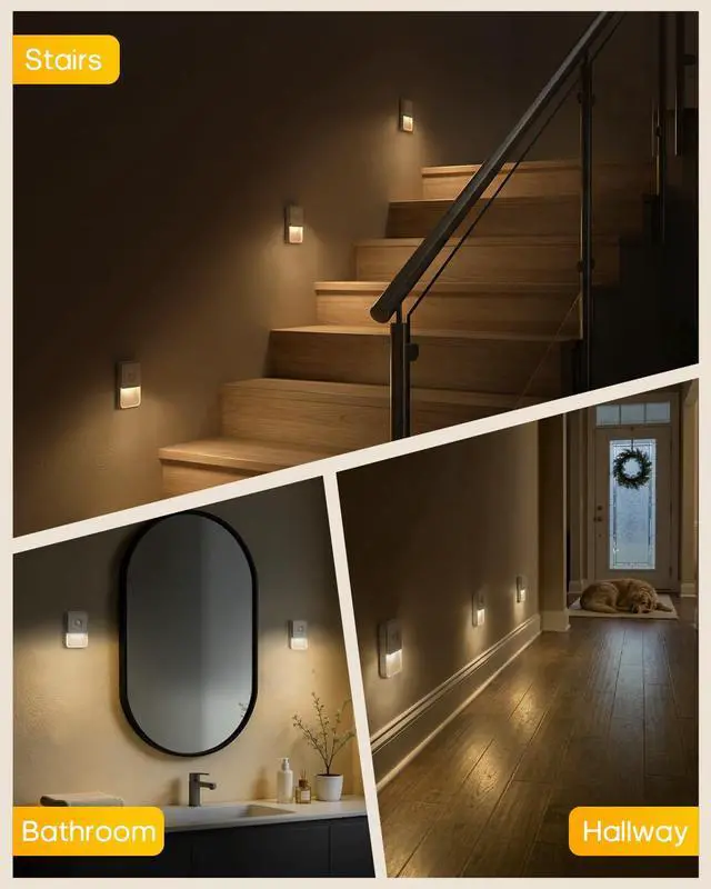 Alt view image 5 of 7 - Rechargeable Motion Sensor Night Lights, Magnetic Stair Lights Indoor, Warm Dimmable Night Light for Hallway,Bathroom,Bedroom,Closet(2 Pack)