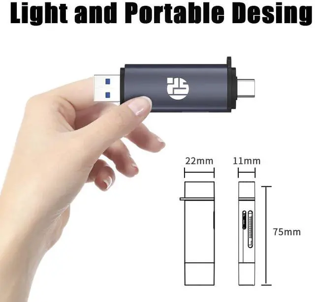 Alt view image 6 of 6 - 2-in-1 Memory Card Reader, USB 3.0 SD Card Adapter with Dual Slots, 2 Cards Simultaneously Read & Write, Portable SD Card Reader for iMac, iPad Pro/Air, MacBook Pro/Air, Chromebook, Android Galaxy