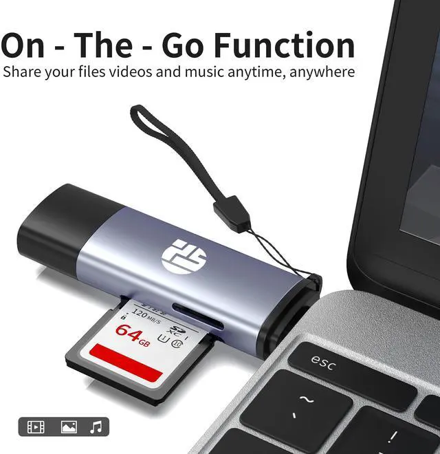Alt view image 4 of 6 - 2-in-1 Memory Card Reader, USB 3.0 SD Card Adapter with Dual Slots, 2 Cards Simultaneously Read & Write, Portable SD Card Reader for iMac, iPad Pro/Air, MacBook Pro/Air, Chromebook, Android Galaxy