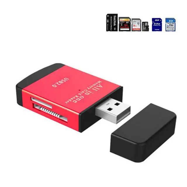 Alt view image 2 of 7 - 4 in 1 Card Reader USB2.0 to SD Micro SD TF MS MMC M2 Cardreader for Laptop PC Smart Card Reader SD Card Reader 4 in 1 Card Adapter (Red)