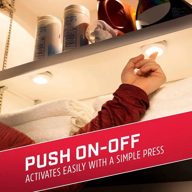 Alt view image 2 of 7 - LED Puck Lights, 2 Pack, Battery Operated, Push Light, Wireless Lights, 50 Lumens, Tap Light, Stick On Lights, White, Perfect for Under Cabinet, Closets, Pantry, and More, 46009