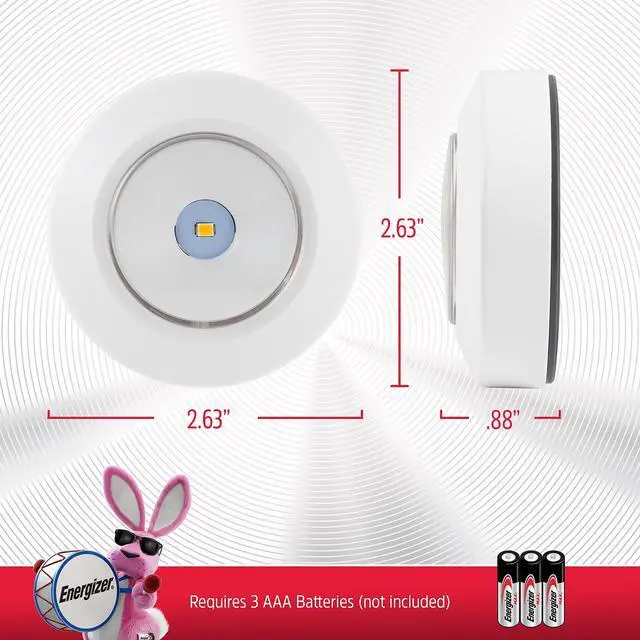 Alt view image 6 of 7 - LED Puck Lights, 2 Pack, Battery Operated, Push Light, Wireless Lights, 50 Lumens, Tap Light, Stick On Lights, White, Perfect for Under Cabinet, Closets, Pantry, and More, 46009