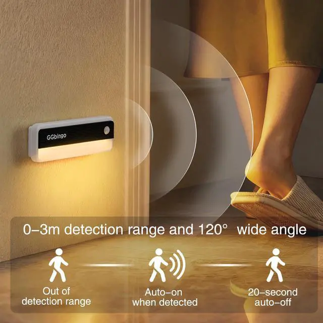 Alt view image 2 of 7 - Motion Sensor Night Lights, 1800mAh Rechargeable Motion Activated Night Light, 3000K Battery Operated LED Sensor Light Indoor for Stair, Bedroom, Stairway, Hallway, Kitchen, Cabinet, Closet