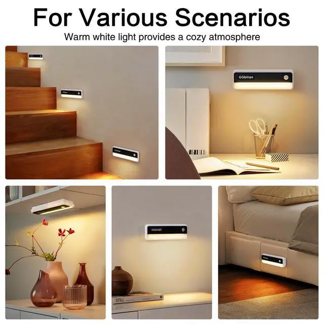 Alt view image 3 of 7 - Motion Sensor Night Lights, 1800mAh Rechargeable Motion Activated Night Light, 3000K Battery Operated LED Sensor Light Indoor for Stair, Bedroom, Stairway, Hallway, Kitchen, Cabinet, Closet