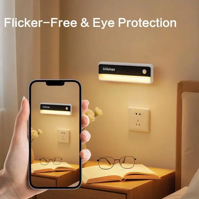 Alt view image 6 of 7 - Motion Sensor Night Lights, 1800mAh Rechargeable Motion Activated Night Light, 3000K Battery Operated LED Sensor Light Indoor for Stair, Bedroom, Stairway, Hallway, Kitchen, Cabinet, Closet