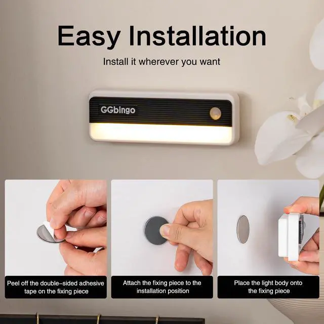 Alt view image 7 of 7 - Motion Sensor Night Lights, 1800mAh Rechargeable Motion Activated Night Light, 3000K Battery Operated LED Sensor Light Indoor for Stair, Bedroom, Stairway, Hallway, Kitchen, Cabinet, Closet
