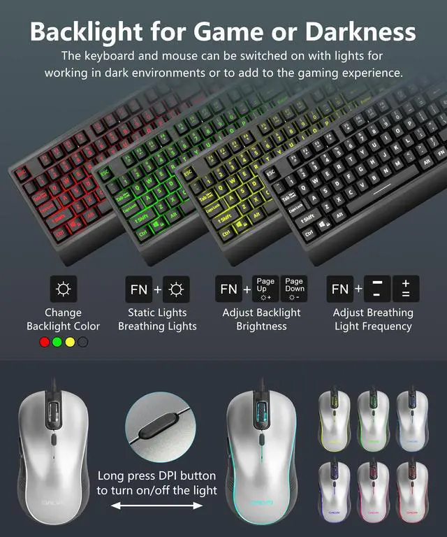 Alt view image 2 of 7 - USB Wired Keyboard and Mouse Combo with Backlit, Large Print for Computer