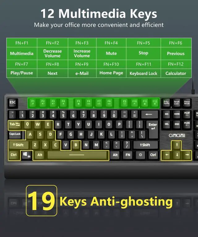 Alt view image 4 of 7 - USB Wired Keyboard and Mouse Combo with Backlit, Large Print for Computer