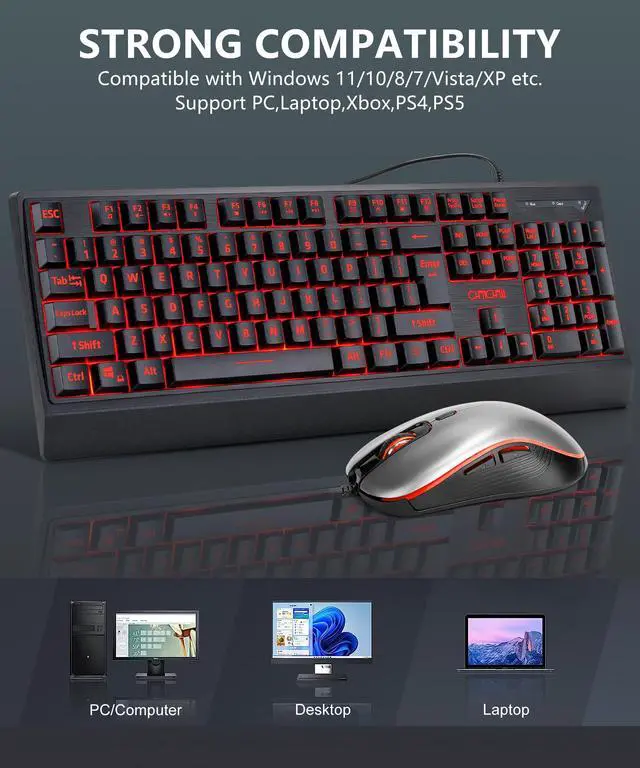 Alt view image 5 of 7 - USB Wired Keyboard and Mouse Combo with Backlit, Large Print for Computer