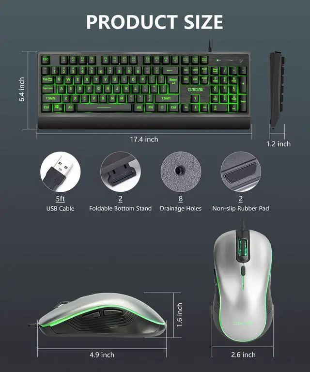 Alt view image 7 of 7 - USB Wired Keyboard and Mouse Combo with Backlit, Large Print for Computer