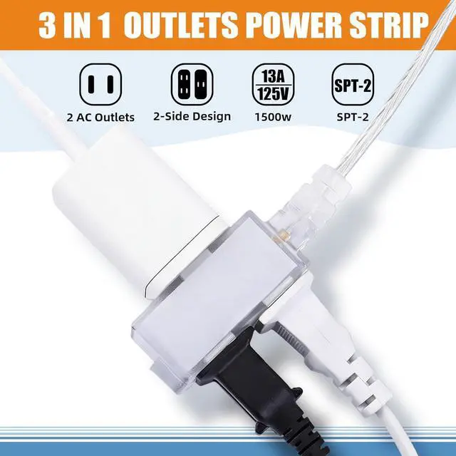 Alt view image 4 of 7 - 1 Pack Clear Extension Cord with Foot Switch 3 Outlet 6 FT Invisible Extension Cord 2 Prong Power Cable Male to Female, UL-Certified, 13A/125V, 2 x 16 AWG