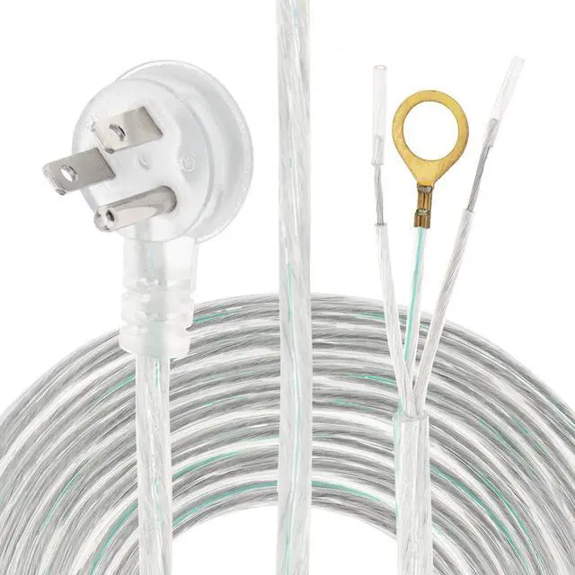 Main image of 3-Prong Power Cord, 8ft Clear Indoor Replacement Cable with Right Angle Flat Plug, 18AWG Stripped Ends for Lamp & Device Wiring(8ft, Clear)