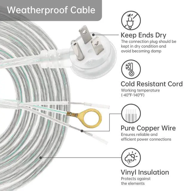 Alt view image 3 of 6 - 3-Prong Power Cord, 8ft Clear Indoor Replacement Cable with Right Angle Flat Plug, 18AWG Stripped Ends for Lamp & Device Wiring(8ft, Clear)