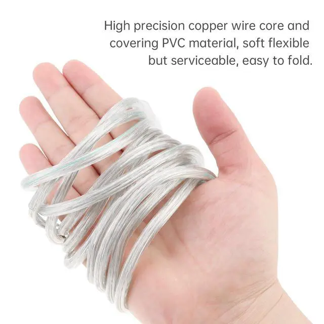 Alt view image 5 of 6 - 3-Prong Power Cord, 8ft Clear Indoor Replacement Cable with Right Angle Flat Plug, 18AWG Stripped Ends for Lamp & Device Wiring(8ft, Clear)