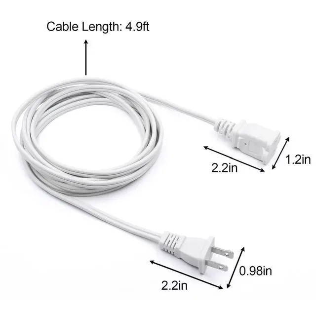 Alt view image 5 of 7 - 5 FT Extension Cord, White 2 Prong, 18 AWG Small Polarized Male-Female Power Cable for Indoor, NEMA 1-15P to NEMA 1-15R,Small Extension Cord