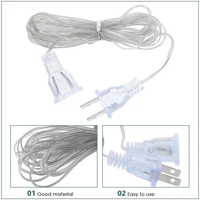 Alt view image 6 of 7 - Transparent Led Strip Lights Extension Cable 6 Us Plug 2-Prong Male-Female Cord for Indoor Curtain Lights String Lights Holiday Decor Plug-and-Play Connection