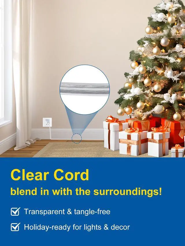Alt view image 4 of 7 - Short Clear Extension Cord 3FT, 1 Pack Single Skinny Extension Cord Indoor Thin, UL Polarized 2 Prong, 18 AWG 250V 7.5A, Discreet Lightweight Small Power Cable 3 Foot for Lamp