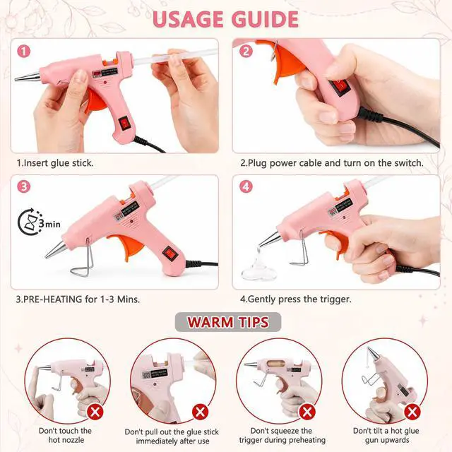 Alt view image 3 of 6 - Mini Hot Glue Gun Kit with 30 Glue Sticks, 20W Fast Preheating Hot Glue Gun And Sticks Set for School Crafts, DIY Arts & Quick Home Repairs, Pink