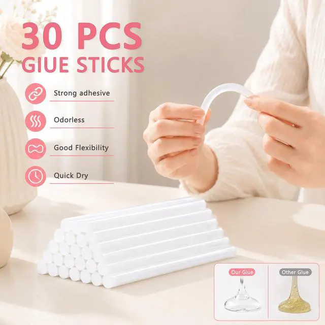 Alt view image 4 of 6 - Mini Hot Glue Gun Kit with 30 Glue Sticks, 20W Fast Preheating Hot Glue Gun And Sticks Set for School Crafts, DIY Arts & Quick Home Repairs, Pink
