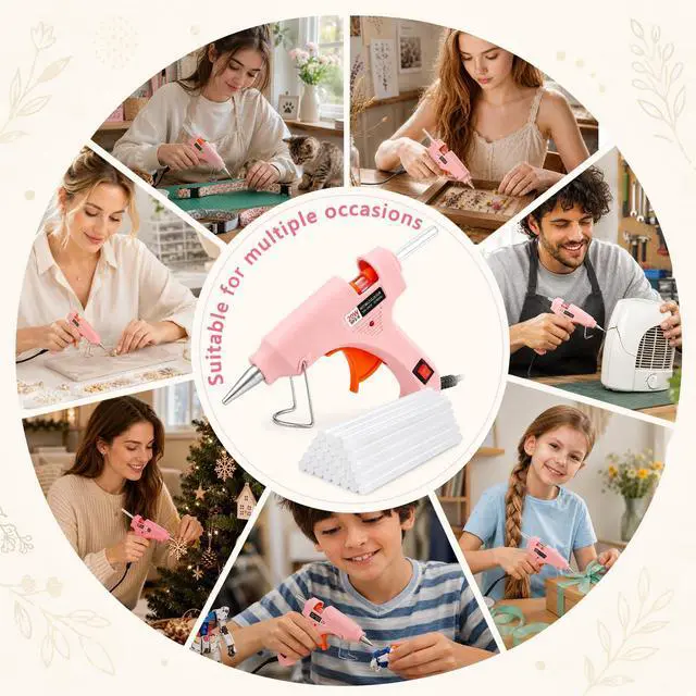 Alt view image 6 of 6 - Mini Hot Glue Gun Kit with 30 Glue Sticks, 20W Fast Preheating Hot Glue Gun And Sticks Set for School Crafts, DIY Arts & Quick Home Repairs, Pink