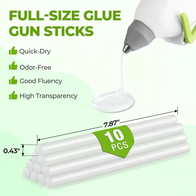 Alt view image 2 of 7 - Hot Glue Gun Full Size - 60/100W Dual Temp Glue Gun and Sticks Set with 10 PCS Glue Sticks (7/16") - 90S Fast Preheating Hot Glue Gun Kit for Construction, Crafting, DIY and Repairs - White