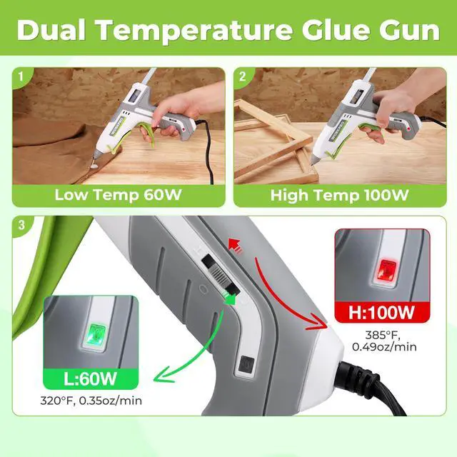 Alt view image 4 of 7 - Hot Glue Gun Full Size - 60/100W Dual Temp Glue Gun and Sticks Set with 10 PCS Glue Sticks (7/16") - 90S Fast Preheating Hot Glue Gun Kit for Construction, Crafting, DIY and Repairs - White