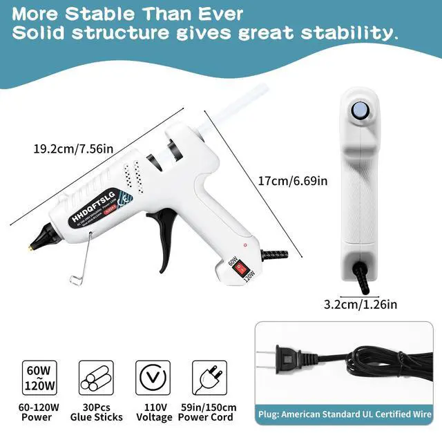 Alt view image 2 of 7 - 60/120W Full Size Hot Glue Gun Kit, Dual Power Glue Gun with 30PCS Premium Glue Sticks (6"x0.44"), Fast Preheating Heavy Duty Industrial Hot Melt Glue Gun for Craft,DIY and Gift Making