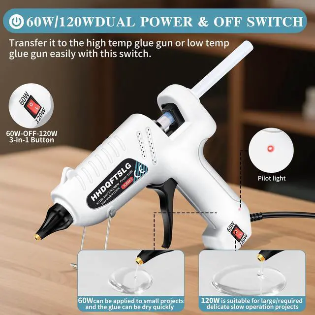 Alt view image 6 of 7 - 60/120W Full Size Hot Glue Gun Kit, Dual Power Glue Gun with 30PCS Premium Glue Sticks (6"x0.44"), Fast Preheating Heavy Duty Industrial Hot Melt Glue Gun for Craft,DIY and Gift Making