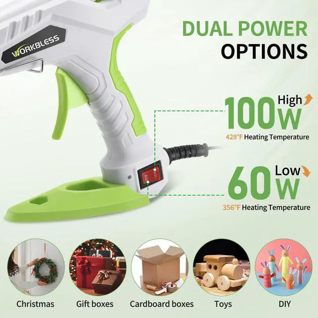 Alt view image 2 of 7 - Hot Glue Gun Full Size, 60W/100W Dual Temp Large Glue Gun with 20PCS Sticks Set, High Temp Heavy Duty Industrial Glue Gun for Craft, Arts, Home Repair, DIY & Sealing