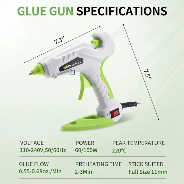 Alt view image 7 of 7 - Hot Glue Gun Full Size, 60W/100W Dual Temp Large Glue Gun with 20PCS Sticks Set, High Temp Heavy Duty Industrial Glue Gun for Craft, Arts, Home Repair, DIY & Sealing