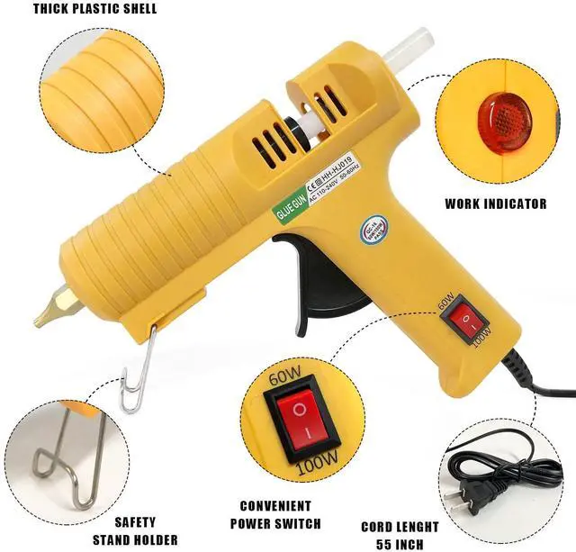 Alt view image 4 of 7 - Hot Glue Gun,Full Size High Temperature Glue Gun Kit with 12 Clear Glue Sticks, 60/100W. For Craft School DIY Art Home and Quick Repair -Yellow