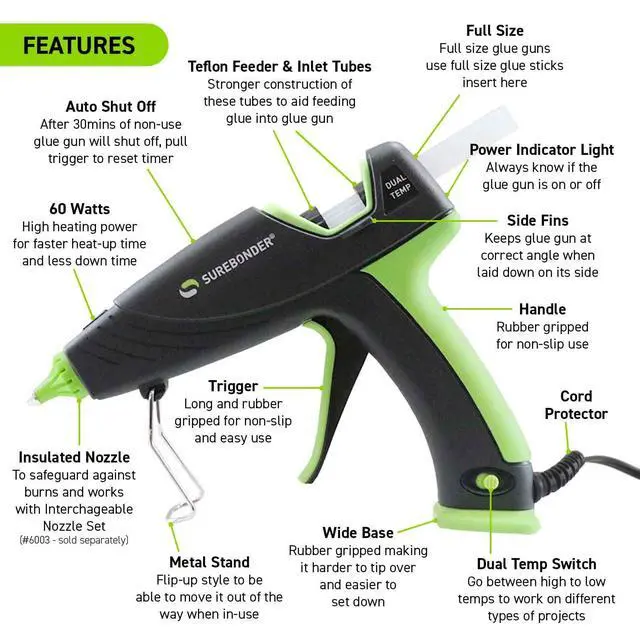 Alt view image 3 of 5 - Auto Shut Off Hot Glue Gun, Dual Temperature, Full Size, 1.5X Power of Full Size Glue Guns, Easy-Adjust Temp for Multiple Projects (Ultra Series DT-360F)